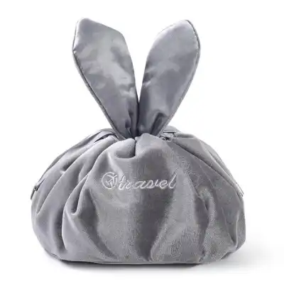 Women's Solid Color Flannel Drawstring Cosmetic Bag Korean Style Velvet Cylindrical Makeup Organizer