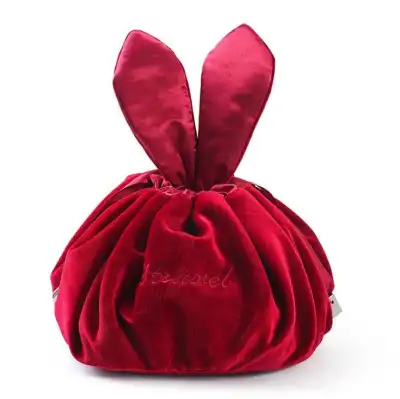 Women's Solid Color Flannel Drawstring Cosmetic Bag Korean Style Velvet Cylindrical Makeup Organizer