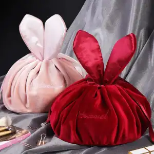 Women's Solid Color Flannel Drawstring Cosmetic Bag Korean Style Velvet Cylindrical Makeup Organizer