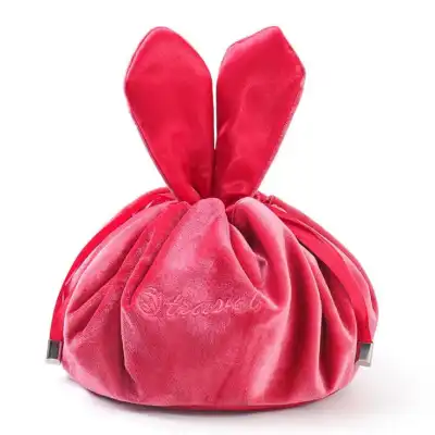 Women's Solid Color Flannel Drawstring Cosmetic Bag Korean Style Velvet Cylindrical Makeup Organizer