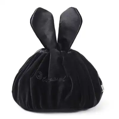 Women's Solid Color Flannel Drawstring Cosmetic Bag Korean Style Velvet Cylindrical Makeup Organizer