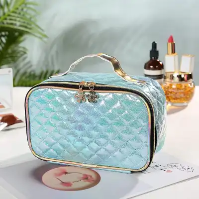 Women's Fashion Rhombus Pattern Portable Cosmetic Bag for Travel, Toiletries and Sundries