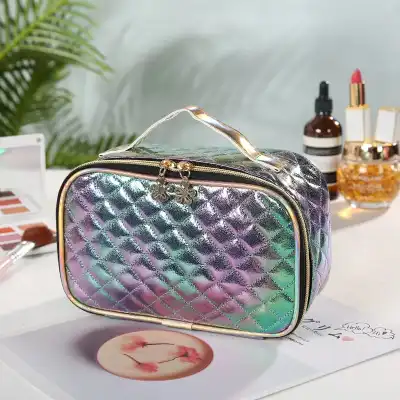 Women's Fashion Rhombus Pattern Portable Cosmetic Bag for Travel, Toiletries and Sundries