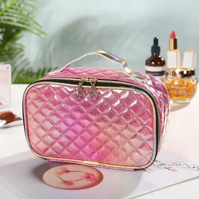 Women's Fashion Rhombus Pattern Portable Cosmetic Bag for Travel, Toiletries and Sundries