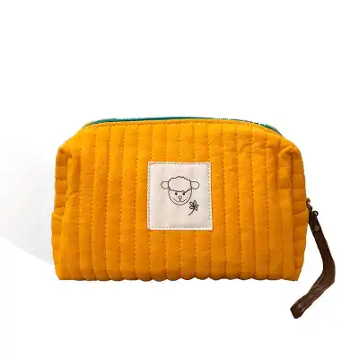 Woman Fashion Color Blocking Stitching Cosmetic Bag Cotton Pillow Shape