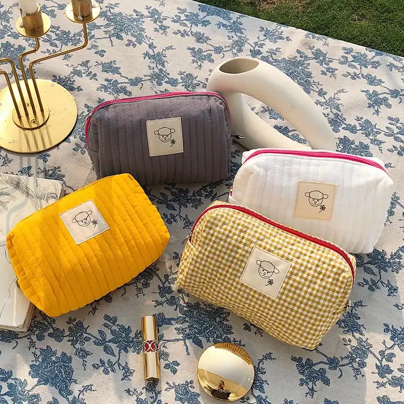 Woman Fashion Color Blocking Stitching Cosmetic Bag Cotton Pillow Shape