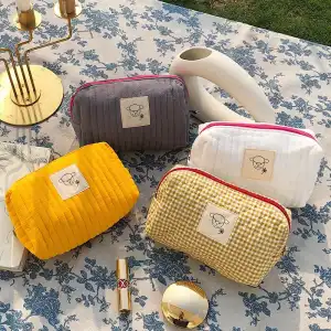Woman Fashion Color Blocking Stitching Cosmetic Bag Cotton Pillow Shape