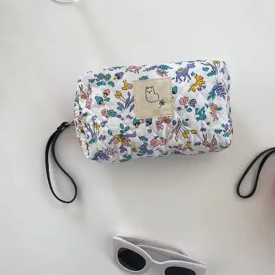 Woman Fashion Color Blocking Stitching Cosmetic Bag Cotton Pillow Shape