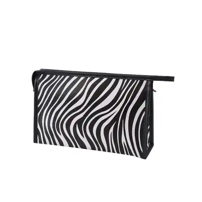Women Large Capacity Zebra Striped Cosmetic Bag European Style Cylindrical Makeup Pouch