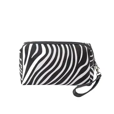 Women Large Capacity Zebra Striped Cosmetic Bag European Style Cylindrical Makeup Pouch