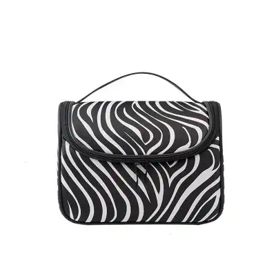 Women Large Capacity Zebra Striped Cosmetic Bag European Style Cylindrical Makeup Pouch