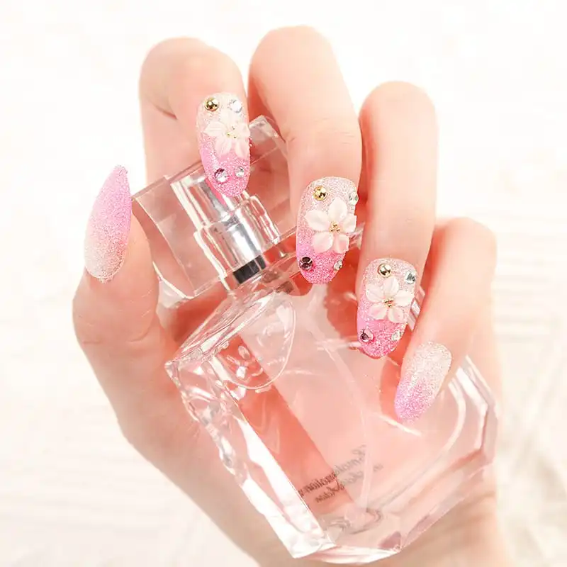Fashion Round Flower Rhinestone Acrylic Nails