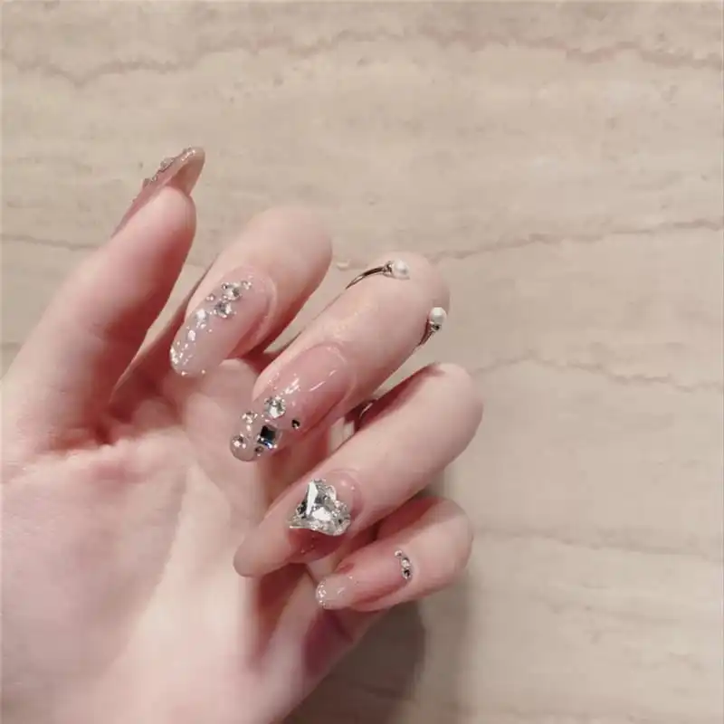 24pcs/box Fashion Rhinestone Waterproof False Nails Manicure Tools