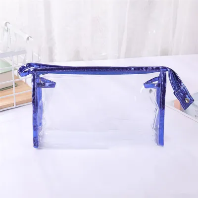 Women's Large Capacity Transparent PVC Color Blocking Zipper Cosmetic Bag