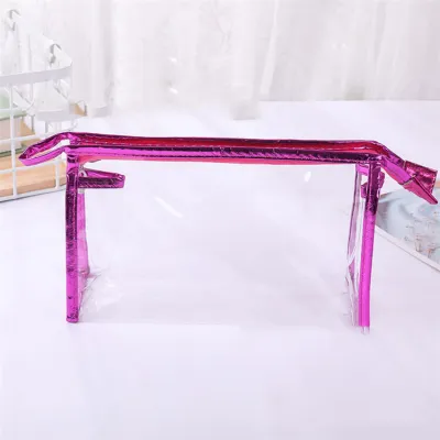 Women's Large Capacity Transparent PVC Color Blocking Zipper Cosmetic Bag