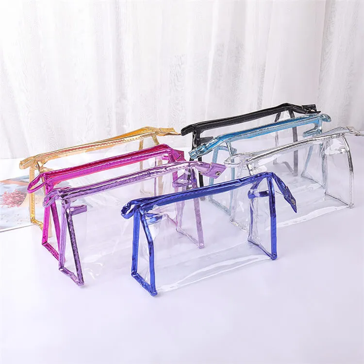 Women's Large Capacity Transparent PVC Color Blocking Zipper Cosmetic Bag