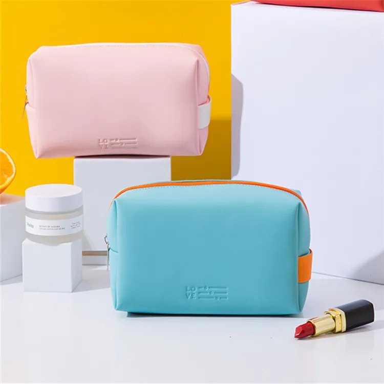 Women's Fashion Color Blocking Zipper Portable Cosmetic Bag