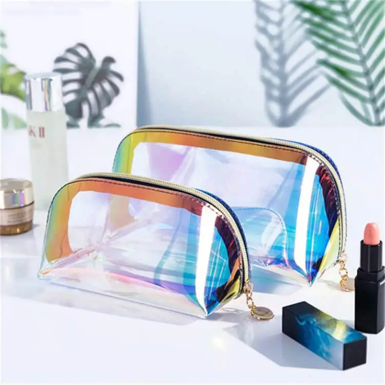 Women's Korean Style PVC Laser Transparent Zipper Cosmetic Makeup Bag Clutch