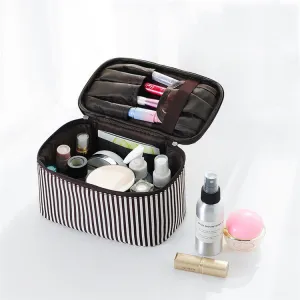 Women's Fashion Strip Printed Large Capacity Zipper Cosmetic Bag Clutch