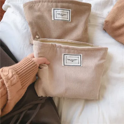 Women's Fashion Color Blocking Canvas Large Capacity Cosmetic Bag with Zipper