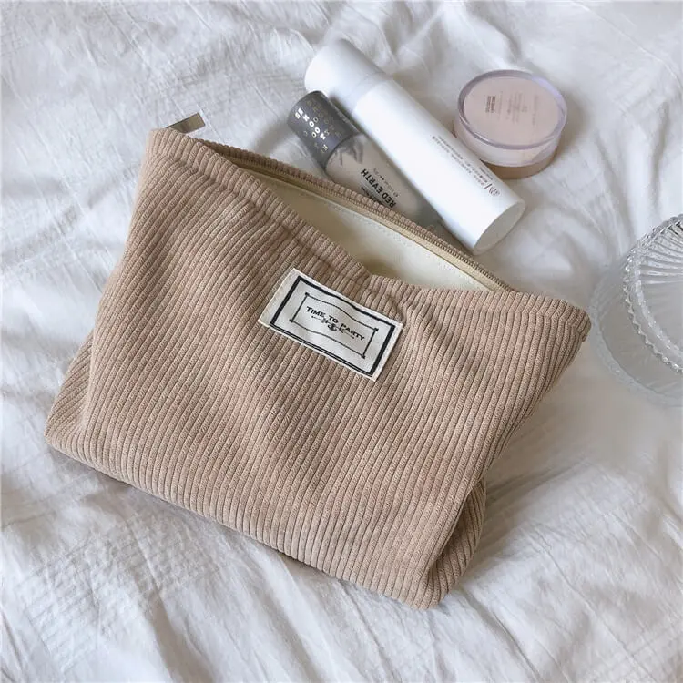 Women's Fashion Color Blocking Canvas Large Capacity Cosmetic Bag with Zipper