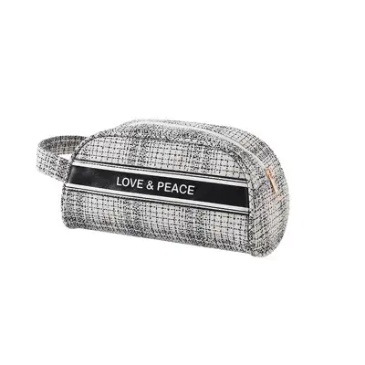 Women Chic Letter Printed Multifunction Travel Cosmetic Bag With Plaid Pattern