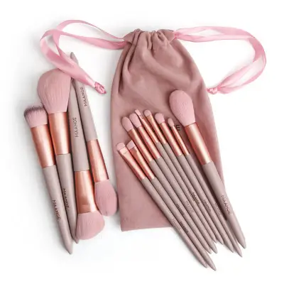 13pcs/Set Nanofiber Wooden Handle Cosmetic Brushes Set with Linen Pack