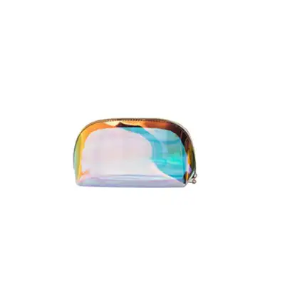 Women Simple Multi Size Iridescent Transparent Cosmetic Bag PVC Oval