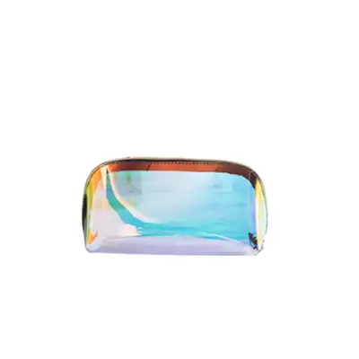 Women Simple Multi Size Iridescent Transparent Cosmetic Bag PVC Oval