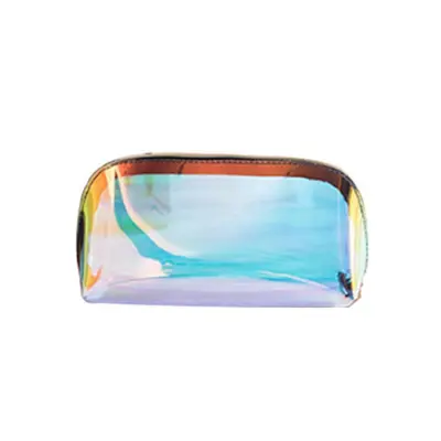 Women Simple Multi Size Iridescent Transparent Cosmetic Bag PVC Oval