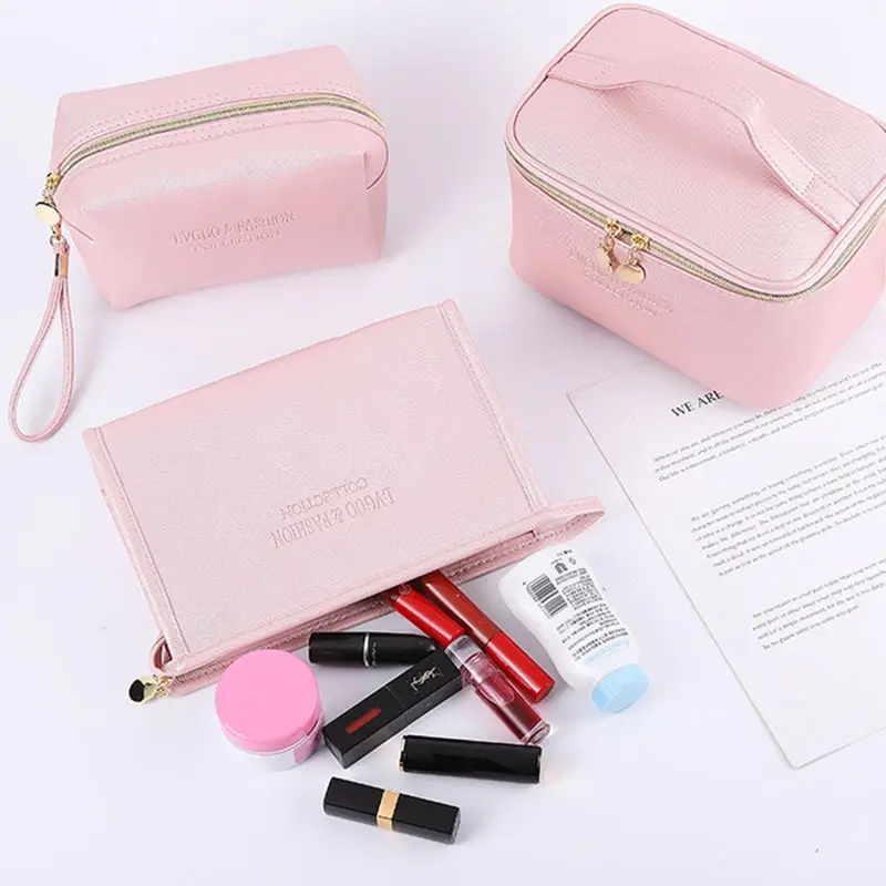 PU Multi Size Women Fashion Solid Color Portable Cosmetic Bag