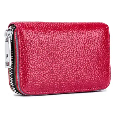 Genuine Leather Solid Color Zipper Card Holder Mini Wallets
