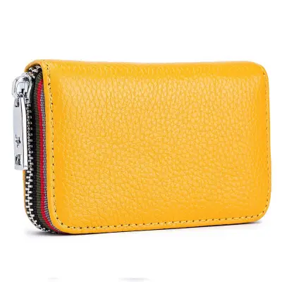 Genuine Leather Solid Color Zipper Card Holder Mini Wallets