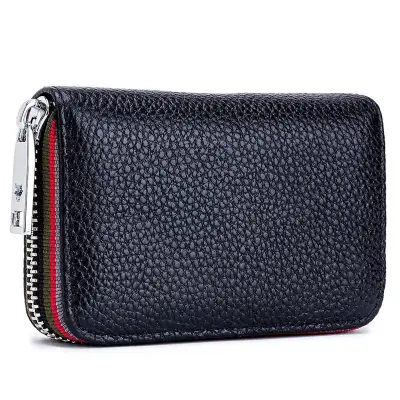 Genuine Leather Solid Color Zipper Card Holder Mini Wallets