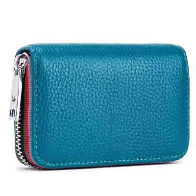 Genuine Leather Solid Color Zipper Card Holder Mini Wallets