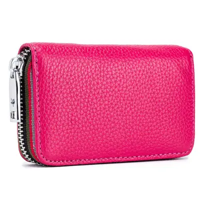 Genuine Leather Solid Color Zipper Card Holder Mini Wallets