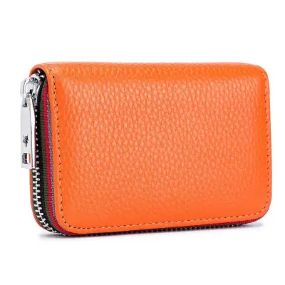 Genuine Leather Solid Color Zipper Card Holder Mini Wallets