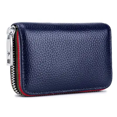Genuine Leather Solid Color Zipper Card Holder Mini Wallets