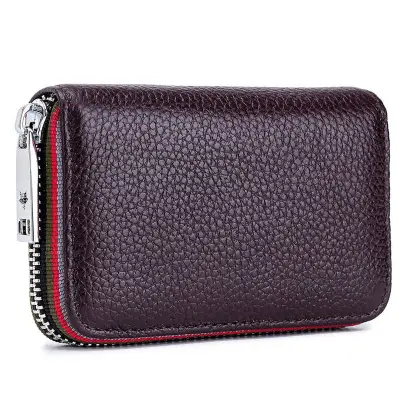 Genuine Leather Solid Color Zipper Card Holder Mini Wallets