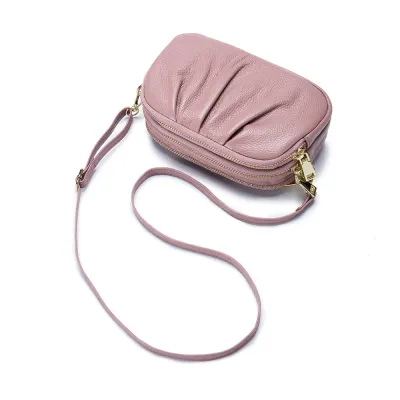 Women Genuine Leather Solid Color Triple-layer Mini Handbag