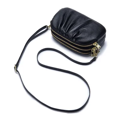 Women Genuine Leather Solid Color Triple-layer Mini Handbag
