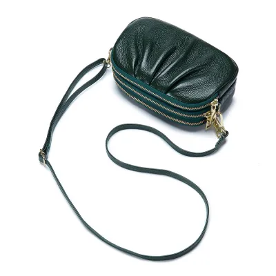 Women Genuine Leather Solid Color Triple-layer Mini Handbag