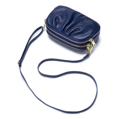 Women Genuine Leather Solid Color Triple-layer Mini Handbag