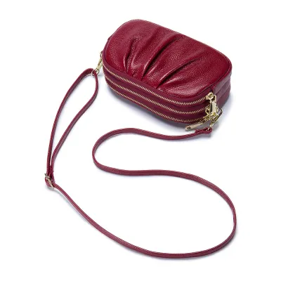 Women Genuine Leather Solid Color Triple-layer Mini Handbag