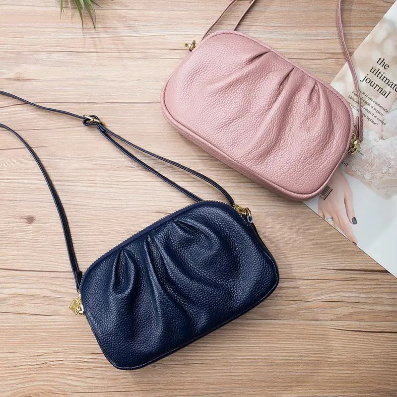 Women Genuine Leather Solid Color Triple-layer Mini Handbag