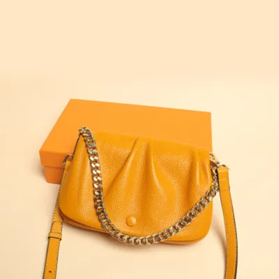 Women Trendy Solid Color Genuine Leather Cross-Body Chain Small Round Bag