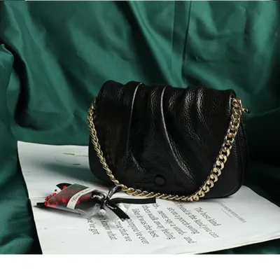 Women Trendy Solid Color Genuine Leather Cross-Body Chain Small Round Bag