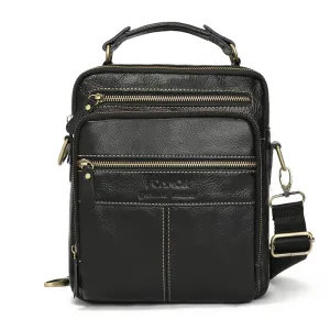 Men Vintage Solid Genuine Leather Briefcase Business Commute Shoulder Bag with Zipper