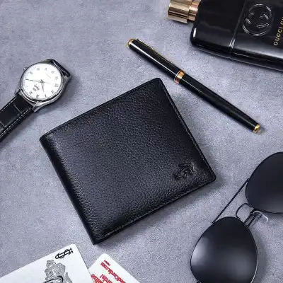 Men Solid Color Box Leather Wallet 2 Fold Short