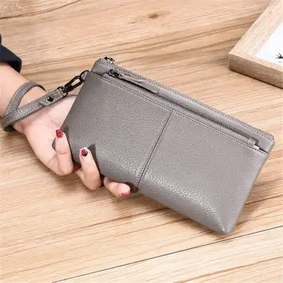 Women's Leather Zipper Purse Solid Color Leisure Small Genuine Leather Wallet